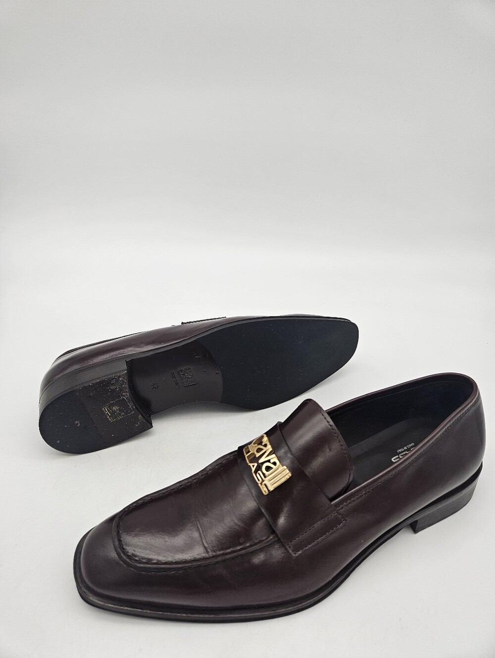 Cavalli Class Metal Logo Loafers Mens US 9 Brown Leather Old Money